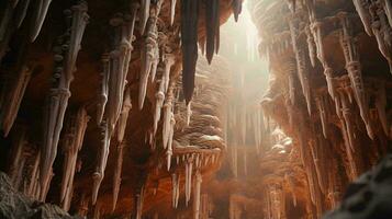 un ghiacciato Paese delle meraviglie dentro un' magico grotta ai generato foto