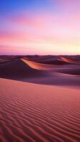 un' mozzafiato deserto tramonto con maestoso sabbia dune ai generato foto