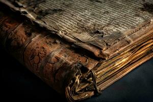 un antico libro con misterioso iscrizioni ai generato foto