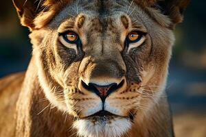 un' maestoso Leone con un' travolgente sguardo ai generato foto