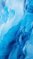 un' sbalorditivo ghiaccio grotta con vivace blu acqua a cascata giù suo muri ai generato foto