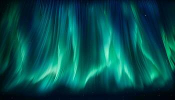 un' ipnotizzante verde e blu aurora danza nel il notte cielo ai generato foto