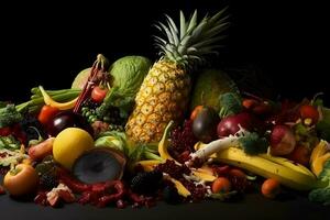 molti diverso frutta colorato sfondo. neurale Rete ai generato foto