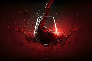 bicchiere con spruzzo di rosso vino su nero sfondo. neurale Rete generato arte foto