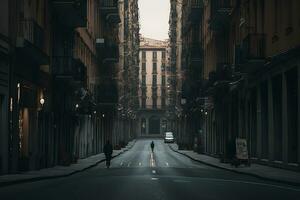 paesaggio Visualizza di un vuoto strada di un' nero e bianca città. neurale Rete ai generato foto