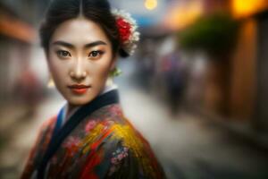 ritratto di un etnico coreano donna. neurale Rete ai generato foto