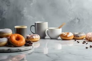 ancora vita con caffè e ciambelle. neurale Rete ai generato foto