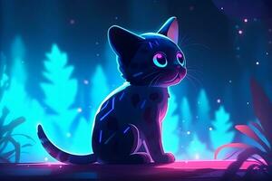 carino neon arte con un' gattino. neurale Rete ai generato foto