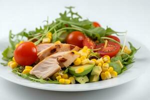 fresco verdura insalata con pollo. neurale Rete ai generato foto