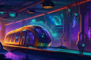 la metropolitana futuro neon nel synthwave stile. neurale Rete ai generato foto