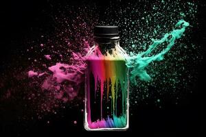 profumo bottiglia spruzzo di colorato sabbia dipingere. neurale Rete generato arte foto