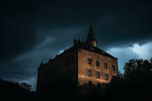 paesaggio con vecchio castello a notte. neurale Rete generato arte foto