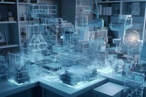 nano digitale laboratorio. biotecnologia di il futuro. neurale Rete ai generato foto