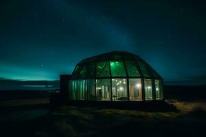 romantico bar su il lungomare. accogliente ristorante-cupola nel natura. neurale Rete ai generato foto