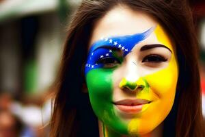 brasiliano carnevale. giovane donna godendo il carnevale festa. neurale Rete ai generato foto