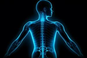 illustrazione di un' doloroso colonna vertebrale. neurale Rete ai generato foto