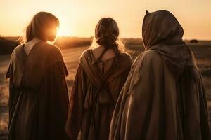tre donne a partire dal il berbero tribù. neurale Rete ai generato foto