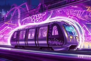 la metropolitana futuro neon nel synthwave stile. neurale Rete ai generato foto