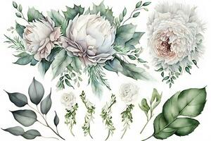 acquerello fiori impianti impostato su bianca sfondo. neurale Rete ai generato foto
