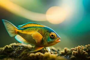 un' pesce con luminosa blu occhi e giallo pinne. ai-generato foto