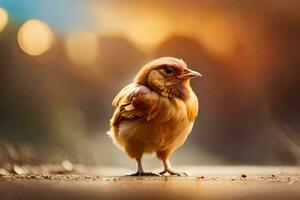 un' piccolo uccello è in piedi su il terra. ai-generato foto