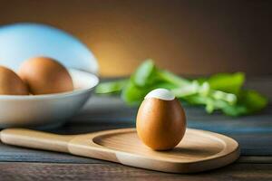 uova su un' di legno taglio tavola. ai-generato foto