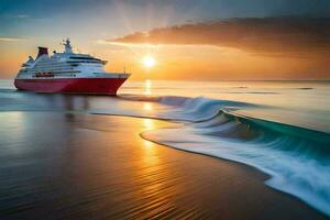 un' crociera nave nel il oceano a tramonto. ai-generato foto