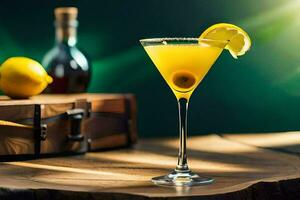 un' giallo cocktail con un' Limone su superiore. ai-generato foto