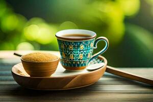 caffè e zucchero su un' di legno tavolo. ai-generato foto