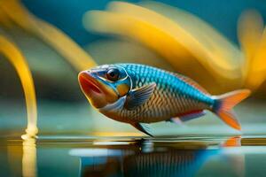 un' pesce con un' luminosa blu e arancia corpo è nuoto nel il acqua. ai-generato foto