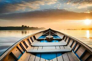 un' barca su il acqua a tramonto. ai-generato foto