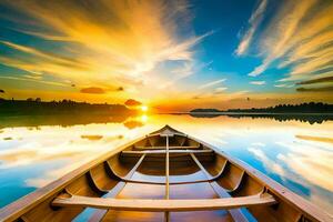 un' barca su il acqua a tramonto. ai-generato foto