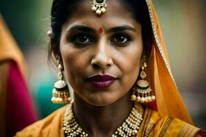 un' donna indossare tradizionale gioielleria nel India. ai-generato foto