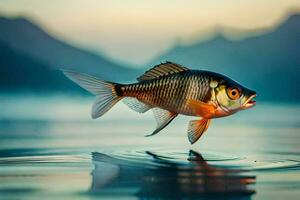 un' pesce è salto su di il acqua. ai-generato foto