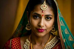 un' bellissimo indiano donna nel tradizionale abbigliamento. ai-generato foto