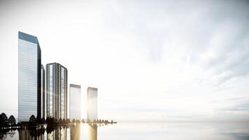 moderno città edificio e luce solare, 3d interpretazione sfondo con vuoto copia spazio. foto
