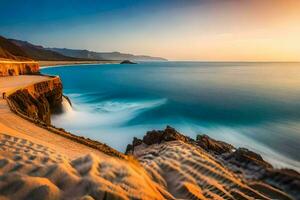 il spiaggia a tramonto, Portogallo. ai-generato foto