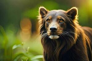 un' Marrone cane è in piedi nel il erba. ai-generato foto