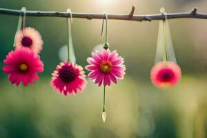 rosa fiori sospeso a partire dal un' ramo nel il sole. ai-generato foto