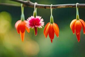 arancia fiori sospeso a partire dal un' ramo. ai-generato foto