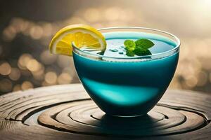 blu bevanda nel un' bicchiere con Limone e menta. ai-generato foto