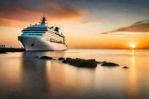 un' crociera nave nel il oceano a tramonto. ai-generato foto