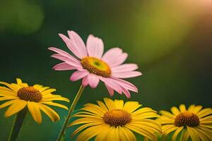 giallo e rosa margherite nel il sole. ai-generato foto