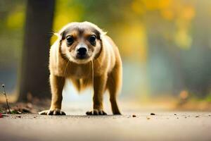 un' piccolo cane è in piedi su il strada. ai-generato foto