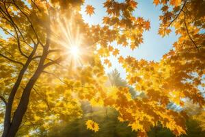 autunno le foglie nel il sole. ai-generato foto