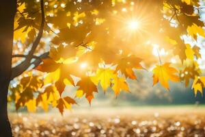 autunno le foglie nel il sole. ai-generato foto