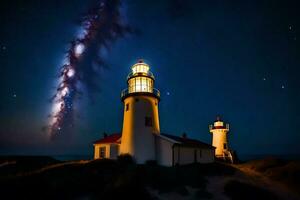 il latteo modo al di sopra di Due faro. ai-generato foto