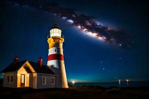 un' faro con un' stellato cielo sopra esso. ai-generato foto