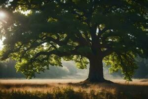 un quercia albero nel il mezzo di un' campo. ai-generato foto