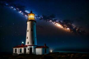 il latteo modo al di sopra di un' faro. ai-generato foto